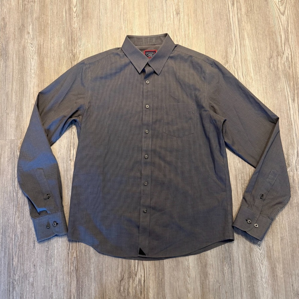 UNTUCKit Mens‎ Medium Marcasin Wrinkle Free Slim Fit Shirt Gray